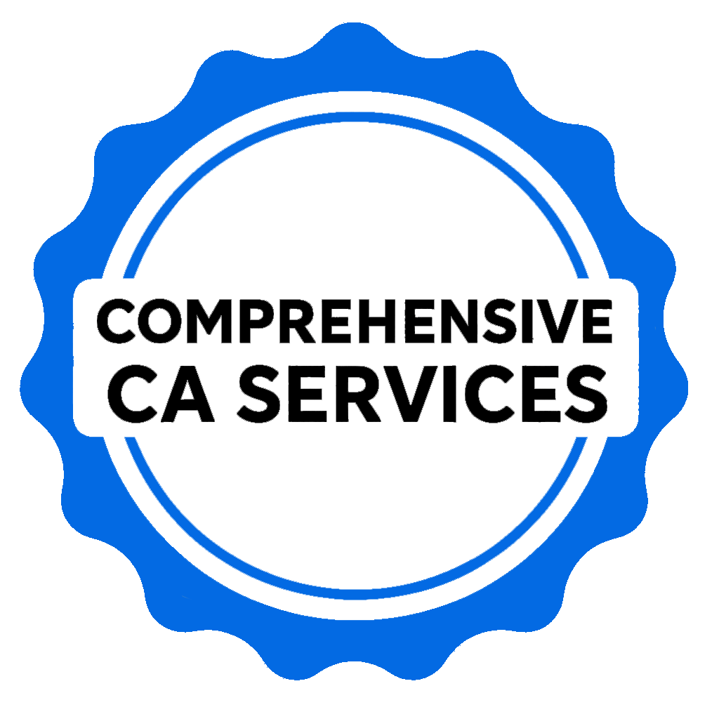 Badge-style graphic with the text "Comprehensive CA Services" in bold inside a blue-bordered seal.