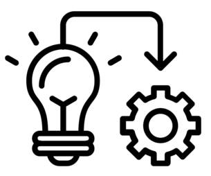 Light bulb connected to gear with downward arrow