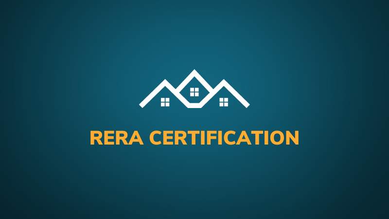 RERA Certification text with a stylized house icon on a blue background